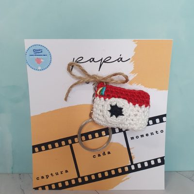camara fotos llavero crochet padre regalo