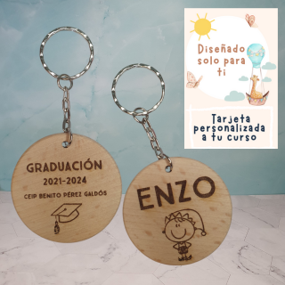 llavero madera grabado fin de curso graduación